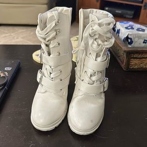 White high heel high top boots, shoe dazzle